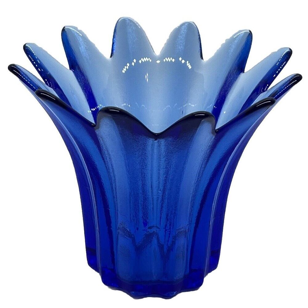 Cobalt Blue Glass Flower Vase/candle Holder Made In Portugal 4.5” X 5”